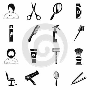 Hairdressing simple icons set