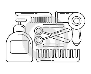 Hairdressing tools and cosmetics, set of icons