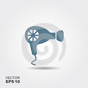 Hairdryer Icon in flat style isolated on grey background.