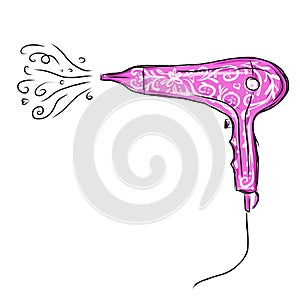 Hairdryer pink with floral ornament for your