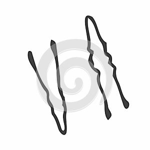 Hairpin and hair clip. Hairdressing equipment line sketch. Professional tools. Hand drawn doodle icons. Vector illustration.
