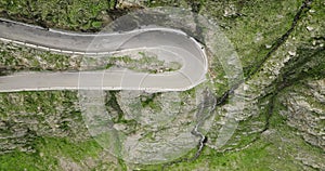 Hairpin Road seen from above. Aerial view of exciting Alpine Road in the Alps