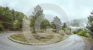 Hairpin turn on Godi pass road, Abruzzo, Italy photo