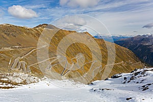 Hairpin turns of mountain pass Stelvio Pass named Stilfser Joc