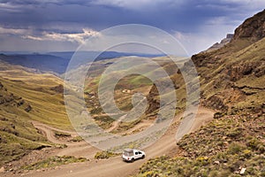 Hairpin turns in the Sani Pass in South Africa