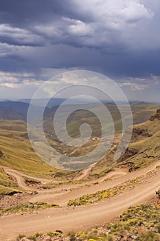 Hairpin turns in the Sani Pass in South Africa