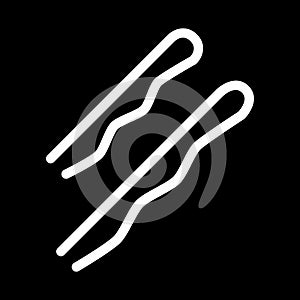 Hairpin vector icon. White hairdressing tool illustration on black background. Solid linear beauty icon.