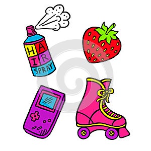 Hairspray strawberry gamepad and skate roller color icons