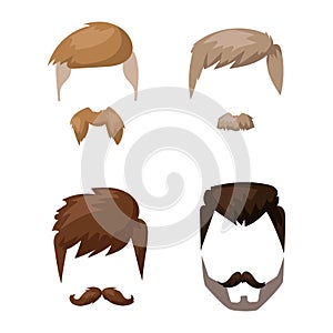 Hairstyle beard and hair face cut mask flat cartoon vector.