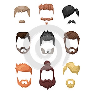 Hairstyle beard and hair face cut mask flat cartoon vector.