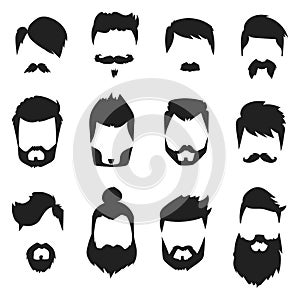 Hairstyle beard and hair face cut mask flat cartoon vector.