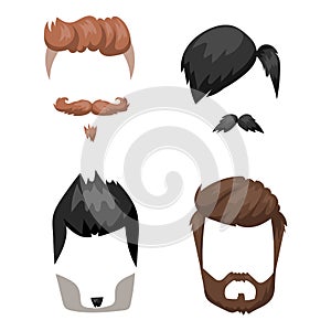 Hairstyle beard and hair face cut mask flat cartoon vector.