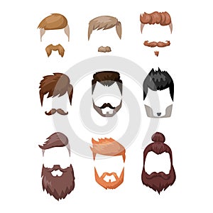 Hairstyle beard and hair face cut mask flat cartoon vector.