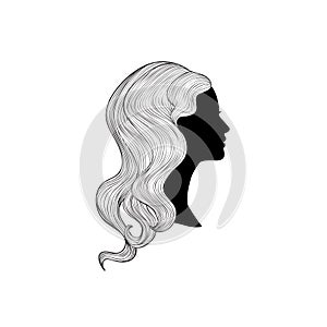 Hairstyle. beauty salon banner. Woman with beautiful hair. Girl profile silhouette with long hair over white background