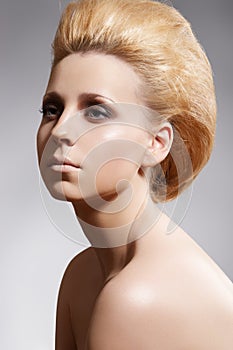 Hairstyle, bouffant hair, styling. Luxury make-up photo