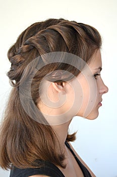 Hairstyle braiding on medium length