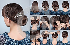Hairstyle bun with braid tutorial