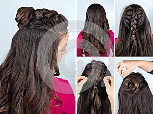 Hairstyle bun with plait tutorial