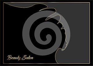 Hairstyle concept with beautiful long hair girl, black women silhouette. Luxury design with gold accented. Design concept f