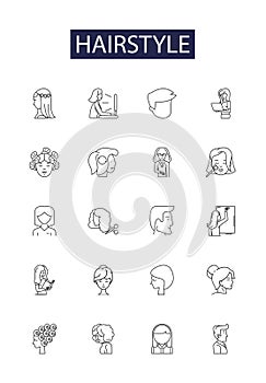 Hairstyle line vector icons and signs. fashion, woman, hairstyle, face, hair, style, model,beautiful outline vector