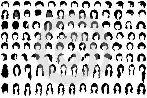 Hairstyle silhouettes. Collection of hairstyles for women and men.