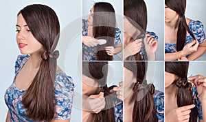 Hairstyle tail with bow for long hair tutorial