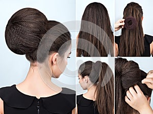 Hairstyle tutorial bun with chignon photo