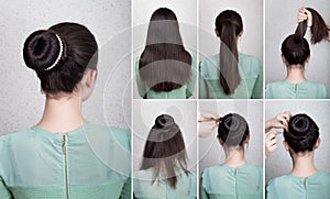 Hairstyle tutorial elegant bun with chignon photo