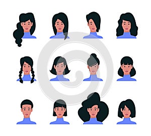 Hairstyles. Different types of hairs beauty salon models hairs of kids male and female stylish portraits garish vector templates