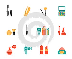 Hairstyling and makeup flat icons