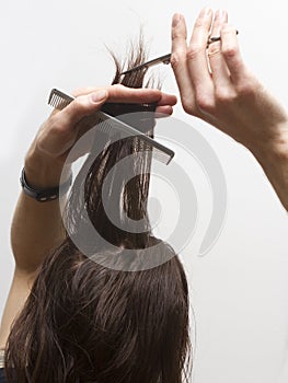 Hairstylist Hands Cutting Hair