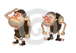 The hairy caveman in two versions. Illustration on white background