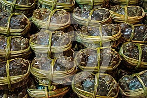 Hairy crabs for sale on seafood market, Hongkong