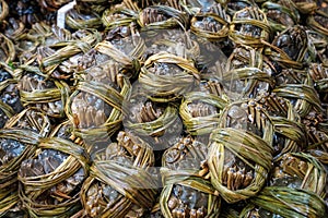 Hairy crabs for sale on seafood market, Hongkong