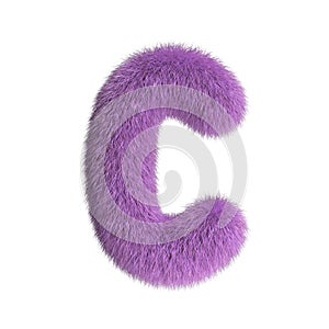 Hairy font, furry alphabet, 3d rendering, letter C