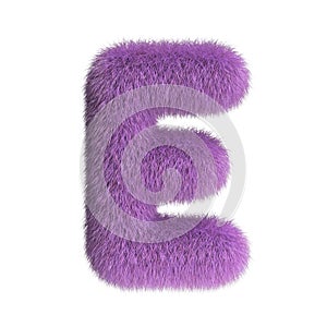 Hairy font, furry alphabet, 3d rendering, letter E