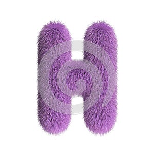 Hairy font, furry alphabet, 3d rendering, letter H