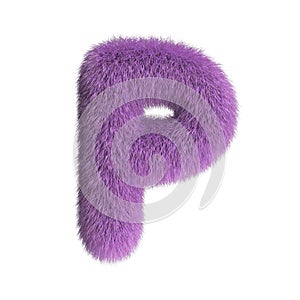 Hairy font, furry alphabet, 3d rendering, letter P