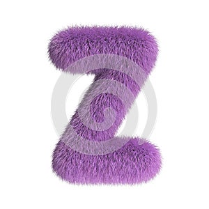 Hairy font, furry alphabet, 3d rendering, letter Z