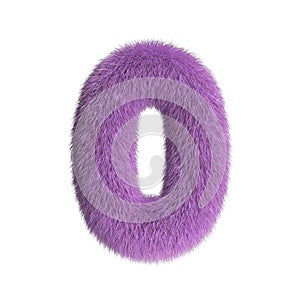 Hairy font, furry alphabet, 3d rendering, number 0