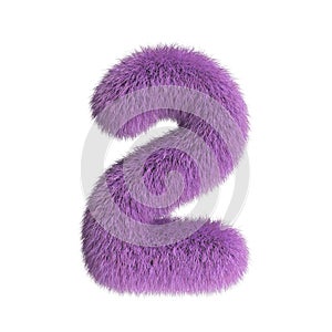 Hairy font, furry alphabet, 3d rendering, number 2