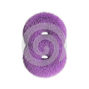 Hairy font, furry alphabet, 3d rendering, number 8