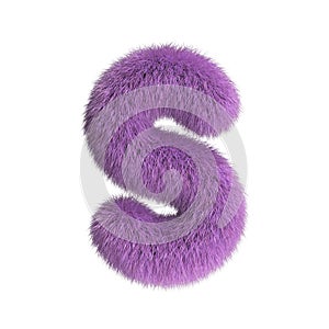 Hairy font, furry alphabet, 3d rendering, letter S photo