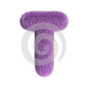 Hairy font, furry alphabet, 3d rendering, letter T photo