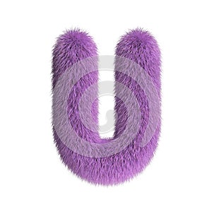 Hairy font, furry alphabet, 3d rendering, letter U
