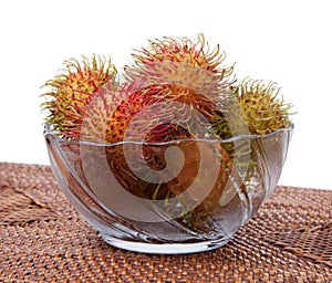 Hairy Fruit Rambutan Indonesia in glass bowl