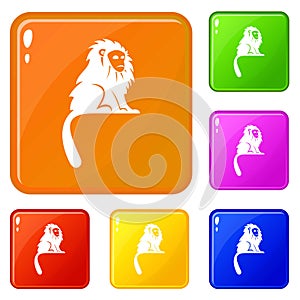 Hairy monkey icons set vector color