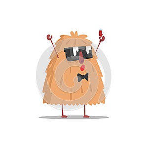 Hairy Monster In Dark Glasses Holding Glass Of Wine Partying Hard As A Guest At Glamorous Posh Party Vector Illustration