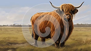 Hairy Scottish Yak in the dutch fields. AI Generative