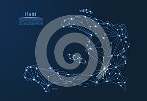 Haiti communication network map.Vector low poly image of a global map with lights in the form of cities in or population photo